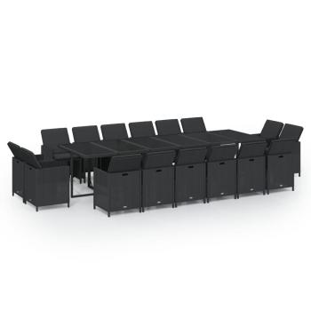 17-tlg. Garten-Essgruppe mit Kissen Poly Rattan Schwarz