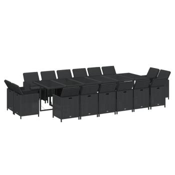 17-tlg. Garten-Essgruppe mit Kissen Poly Rattan Schwarz