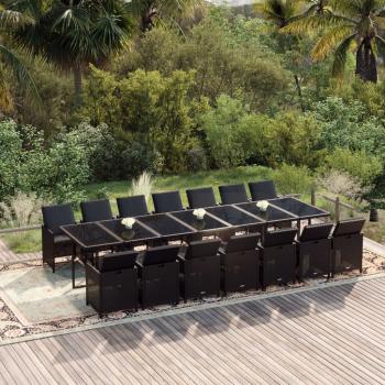 ARDEBO.de - 15-tlg. Garten-Essgruppe mit Kissen Poly Rattan Schwarz