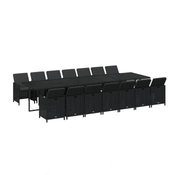 15-tlg. Garten-Essgruppe mit Kissen Poly Rattan Schwarz