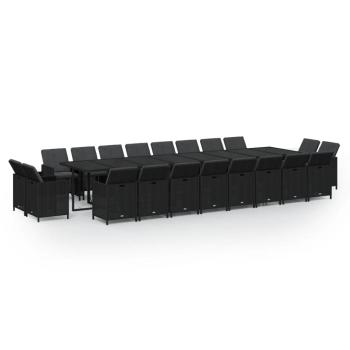 21-tlg. Garten-Essgruppe mit Kissen Poly Rattan Schwarz