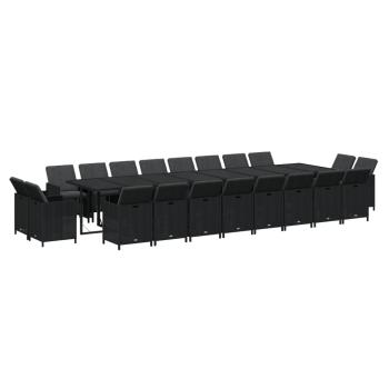 21-tlg. Garten-Essgruppe mit Kissen Poly Rattan Schwarz