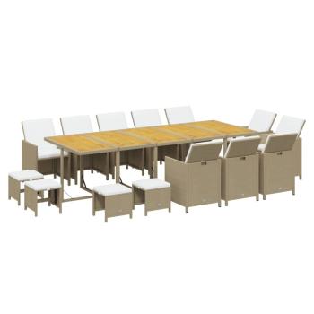 15-tlg. Garten-Essgruppe mit Kissen Poly Rattan Beige