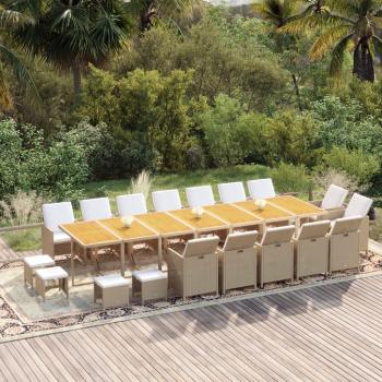 ARDEBO.de - 19-tlg. Garten-Essgruppe mit Kissen Poly Rattan Beige