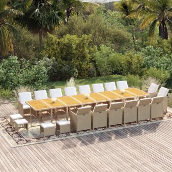 ARDEBO.de - 21-tlg. Garten-Essgruppe mit Kissen Poly Rattan Beige