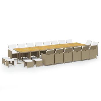 21-tlg. Garten-Essgruppe mit Kissen Poly Rattan Beige