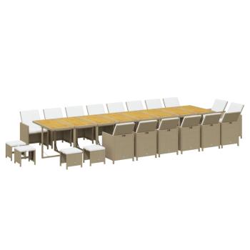 21-tlg. Garten-Essgruppe mit Kissen Poly Rattan Beige