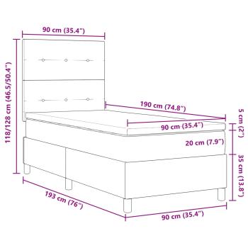 Boxspringbett mit Matratze mit LED Taupe 90 x 190 cm Stoff