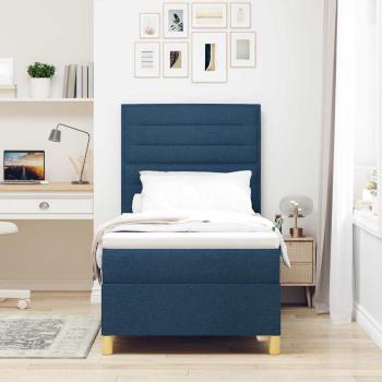 LED Boxspringbett mit Kopfteil Blau 90 x 190 cm Stoff
