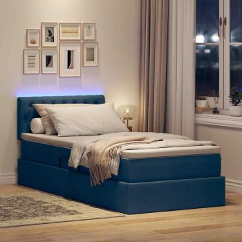 LED-Speicherbett mit Matratze Blau 90 x 190 cm Stoff