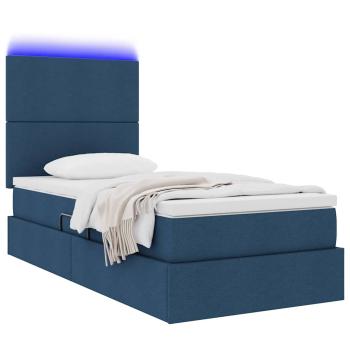 LED-Speicherbett mit Matratze Blau 90 x 190 cm Stoff