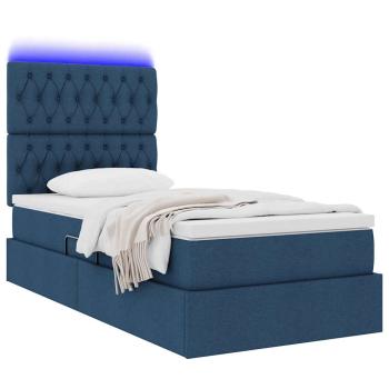 LED-Speicherbett mit Matratze Blau 90 x 190 cm Stoff