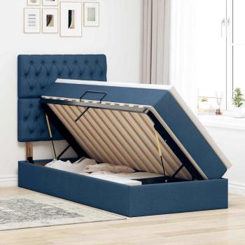 LED-Speicherbett mit Matratze Blau 90 x 190 cm Stoff