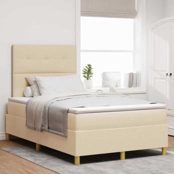 ARDEBO.de - LED Boxspringbett mit Kopfteil Creme 120 x 190 cm Stoff