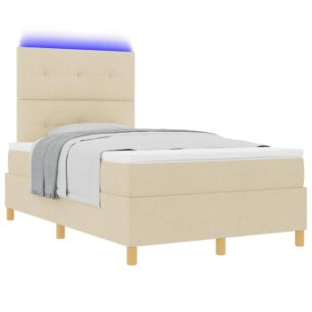 LED Boxspringbett mit Kopfteil Creme 120 x 190 cm Stoff