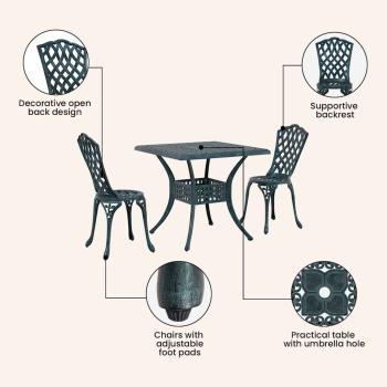 Gartentisch Set 3 pcs Grün Gussaluminium
