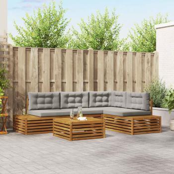 ARDEBO.de - Outdoor-Sofagarnitur mit Kissen 5 Stück Natürlich und Hellgrau