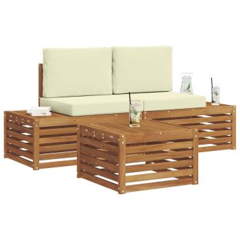 Outdoor-Sofagarnitur mit Kissen Natur und Creme 59 x 59 x 37 cm