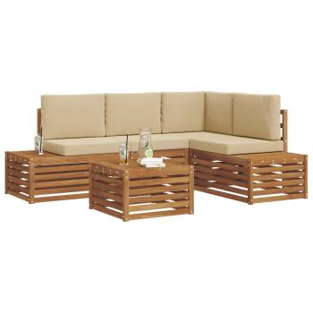 5 stk. Outdoor-Sofagarnitur Massives Akazienholz und Polyester