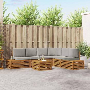 ARDEBO.de - Outdoor-Sofagarnitur mit Kissen 7 Stück Natürlich und Hellgrau