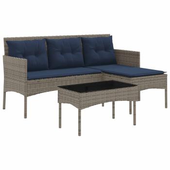 Gartensofa-set 2 stk. Grau und Marineblau Poly-Rattan