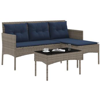 Gartensofa-set 2 stk. Grau und Marineblau Poly-Rattan