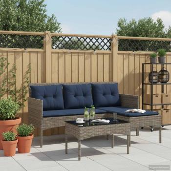 Gartensofa-set 2 stk. Grau und Marineblau Poly-Rattan