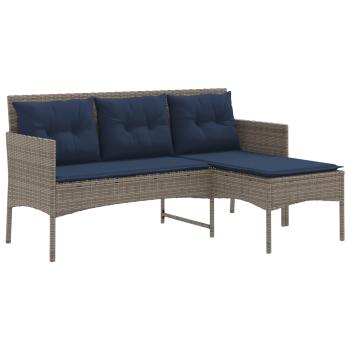 Gartensofa-set 2 stk. Grau und Marineblau Poly-Rattan