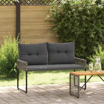 ARDEBO.de - Bank Outdoor Grau 118 x 55 x 82 cm PE-Rattan und Stoff