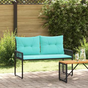ARDEBO.de - Bank Outdoor mit Kissen Schwarz und Türkis 118 x 55 x 82 cm