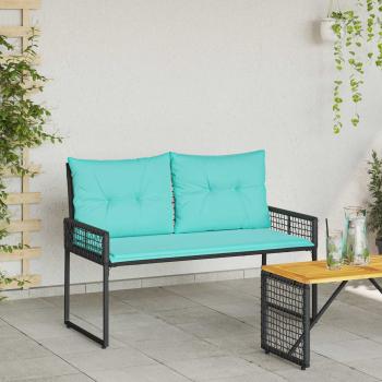 Bank Outdoor mit Kissen Schwarz und Türkis 118 x 55 x 82 cm