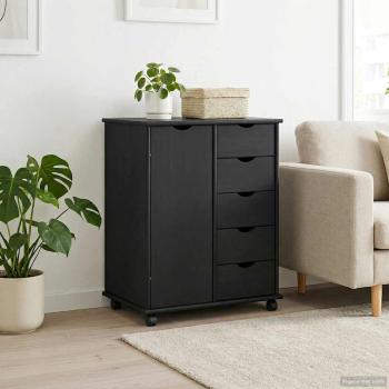 Rollschrank 63,5 x 39 x 79 cm Massivholz Kiefer Schwarz