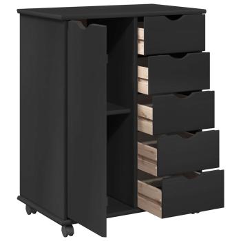 Rollschrank 63,5 x 39 x 79 cm Massivholz Kiefer Schwarz