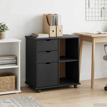 Rollschrank 63,5 x 39 x 65,5 cm Massivholz Kiefer Schwarz