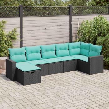 ARDEBO.de - 7-tlg. Garten-Sofagarnitur mit Kissen Schwarz Poly Rattan