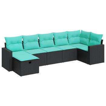 7-tlg. Garten-Sofagarnitur mit Kissen Schwarz Poly Rattan