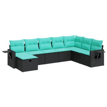 8-tlg. Garten-Sofagarnitur mit Kissen Schwarz Poly Rattan