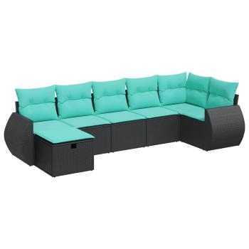 7-tlg. Garten-Sofagarnitur mit Kissen Schwarz Poly Rattan