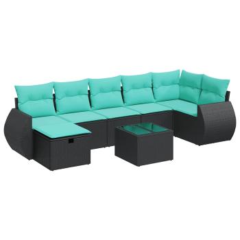 8-tlg. Garten-Sofagarnitur mit Kissen Schwarz Poly Rattan