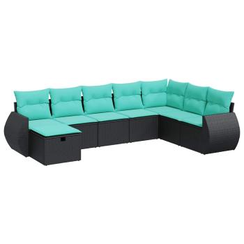 8-tlg. Garten-Sofagarnitur mit Kissen Schwarz Poly Rattan