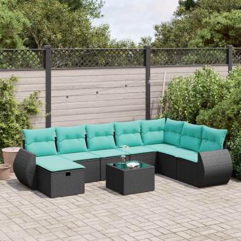 ARDEBO.de - 9-tlg. Garten-Sofagarnitur mit Kissen Schwarz Poly Rattan