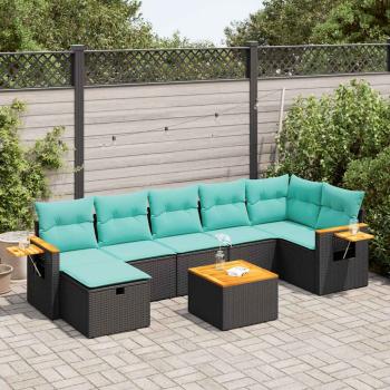 ARDEBO.de - 8-tlg. Garten-Sofagarnitur mit Kissen Schwarz Poly Rattan