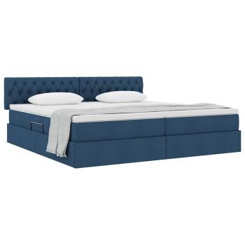Aufbewahrungsbett mit Matratze Blau 200 x 200 cm Samt