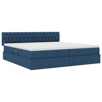 Aufbewahrungsbett mit Matratze Blau 200 x 200 cm Samt