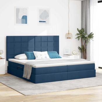 ARDEBO.de - Aufbewahrungsbett mit Matratze Blau 200 x 200 cm Stoff
