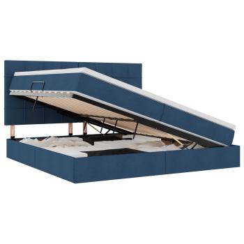 Aufbewahrungsbett mit Matratze Blau 200 x 200 cm Stoff