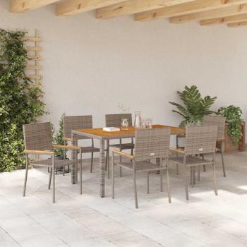 Garten Essgruppe 7 stk. Grau Poly-Rattan
