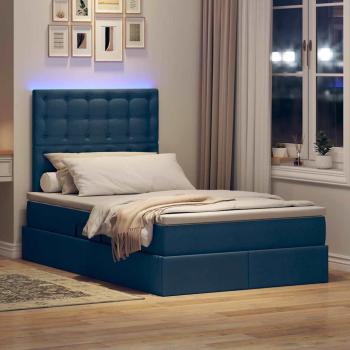 LED-Speicherbett mit Matratze Blau 120 x 190 cm Stoff