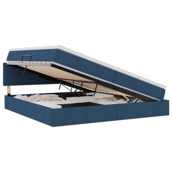LED-Speicherbett mit Matratze Blau 200 x 200 cm Stoff