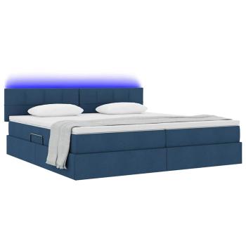 LED-Speicherbett mit Matratze Blau 200 x 200 cm Stoff